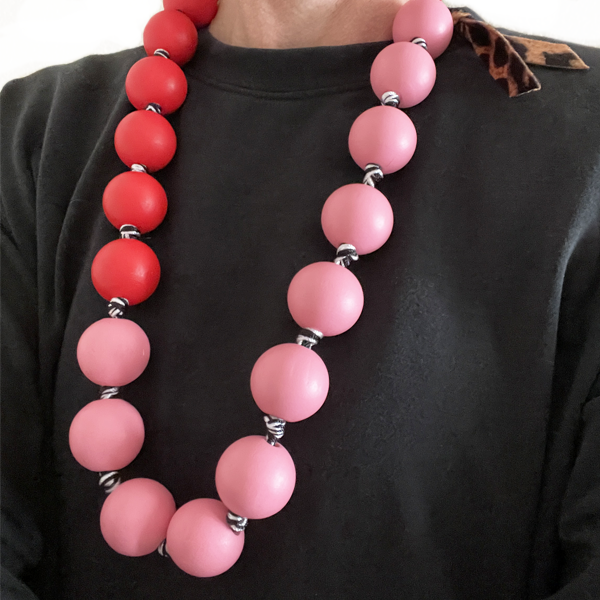 Big Bauble Beads | Orange & White Jumbo Wood Bead Necklace